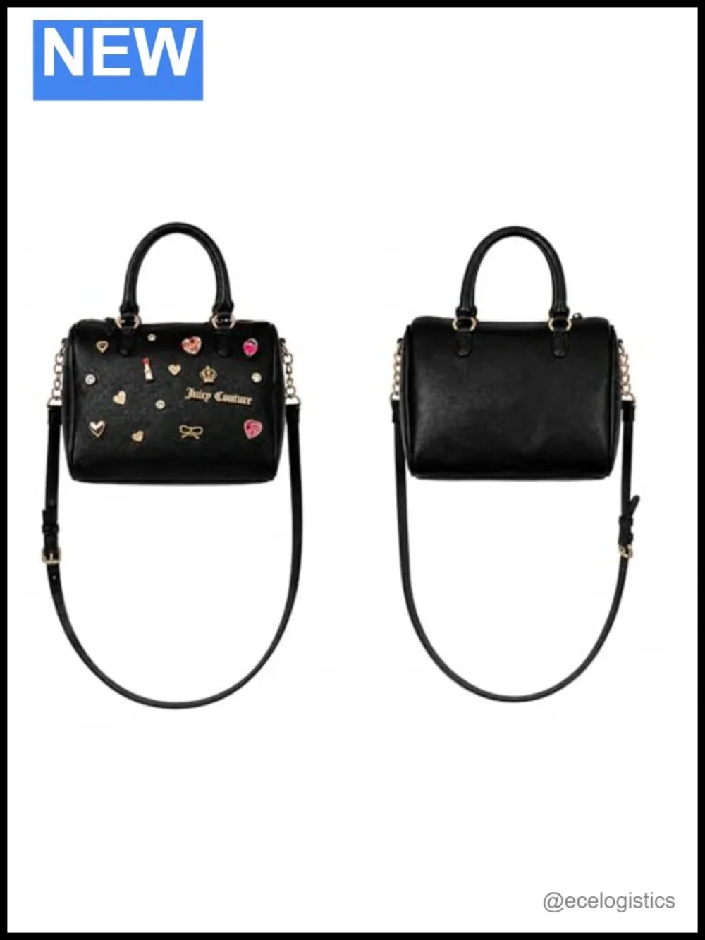 Faux Leather Charm Satchel Bag with Crossbody Strap Heart Crown Bow Lipstick